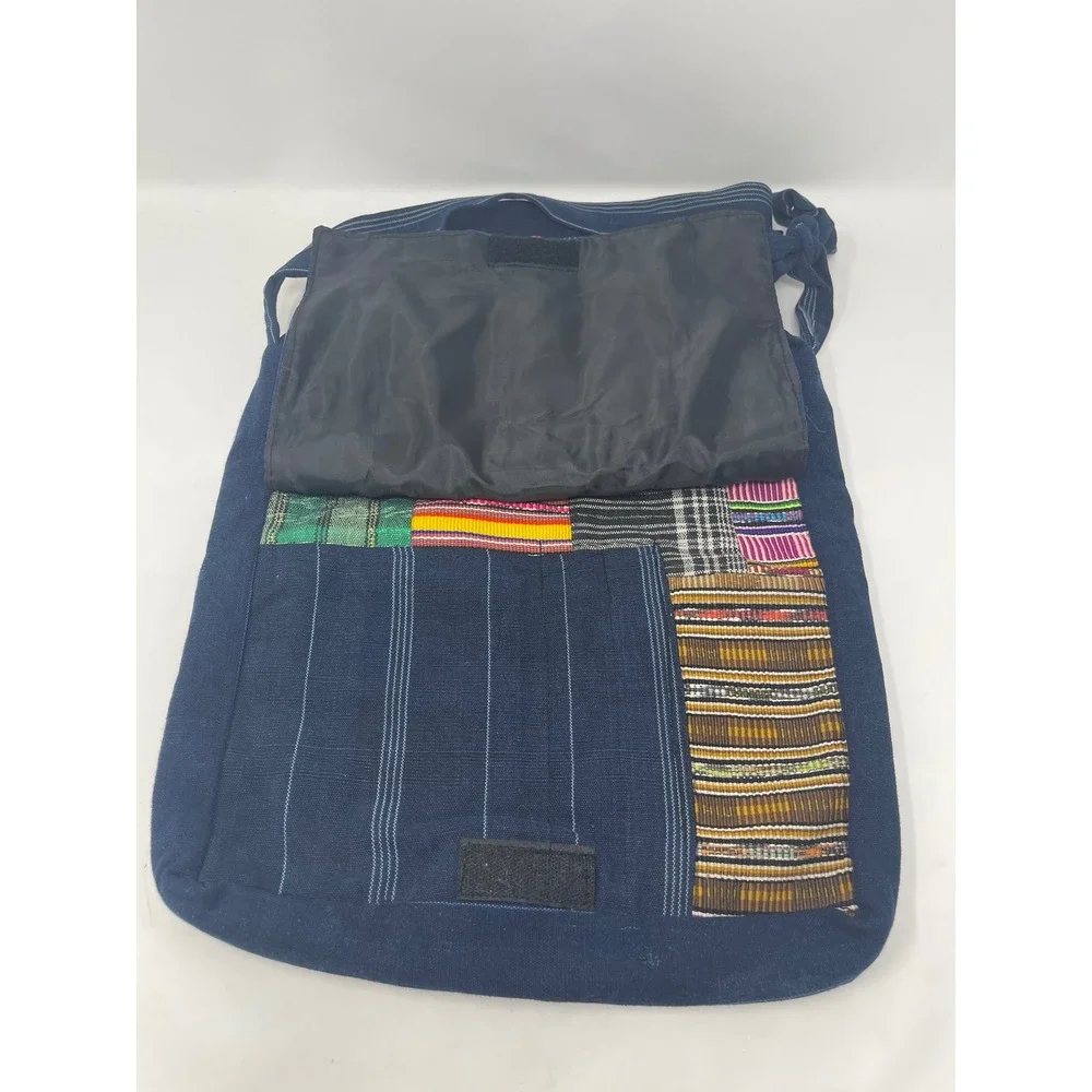 Peace Sign Messenger Bag Unisex Large Blue Multi Excellent Boho Patchwork